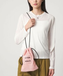 ＜CITEN＞金蔥針織透明LOGO束口單肩包