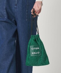 ＜CITEN＞金蔥針織透明LOGO束口單肩包