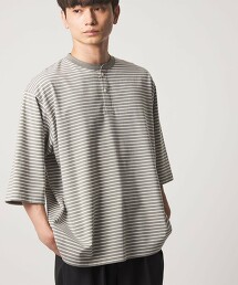 ＜CITEN＞橫條紋寬版亨利領