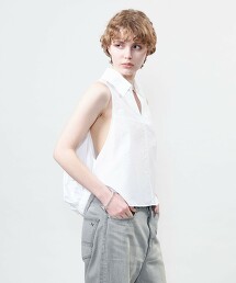 ＜ASTRAET＞後皺褶開襟領無袖襯衫 日本製