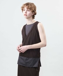 ＜ASTRAET＞天竺x雪紡紗層次無袖上衣 日本製