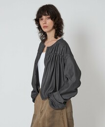 ＜ASTRAET＞仿牛仔抓皺無領罩衫 日本製