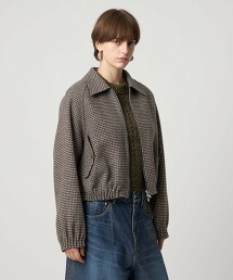 ＜ASTRAET＞千鳥格花紋翻領拉鍊短外套