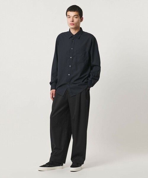 ＜UNITED ARROWS & SONS＞ 羊毛聚酯斜紋華達呢雙摺寬版長褲