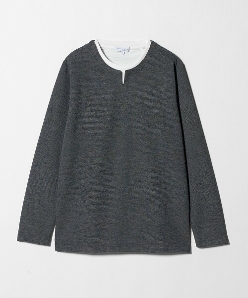 ＜A DAY IN THE LIFE＞混色緹花假兩件開口領上衣