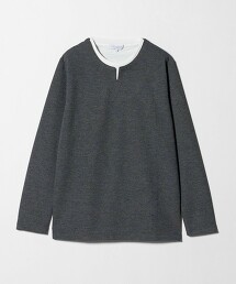 ＜A DAY IN THE LIFE＞混色緹花假兩件開口領上衣