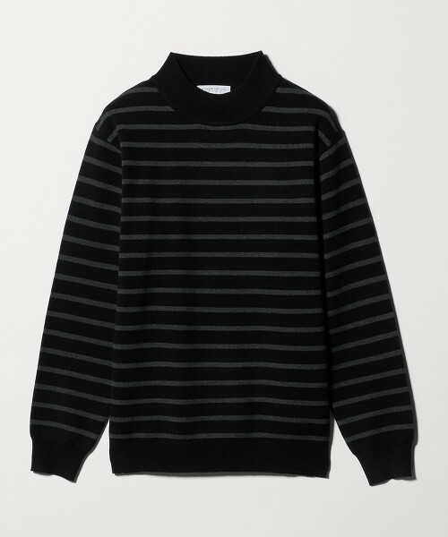 ＜A DAY IN THE LIFE＞細針腳米蘭羅紋橫條紋微高領針織