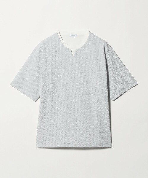 ＜A DAY IN THE LIFE＞絲光加工泡泡紗假兩件開口領上衣 吸水速乾