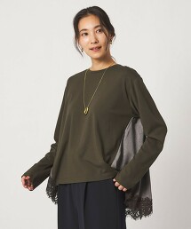 ＜A DAY IN THE LIFE＞羅馬布×緞面蕾絲荷葉下擺上衣