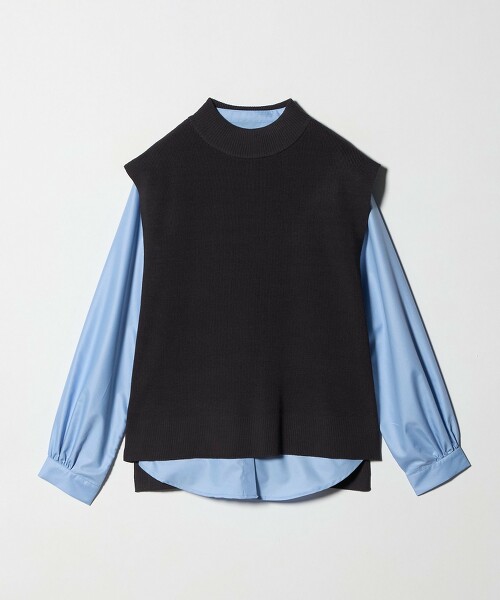 ＜A DAY IN THE LIFE＞單畦編高領背心＋襯衫套組