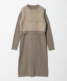 ＜A DAY IN THE LIFE＞混色羽毛背心＋羅紋洋裝套組