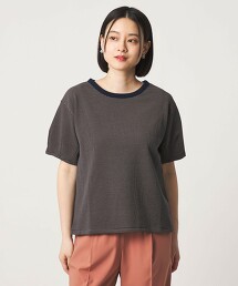 ＜A DAY IN THE LIFE＞華夫格橫條紋打褶袖T恤