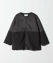 ＜A DAY IN THE LIFE＞仿羊絨毛絨刷毛無領大衣