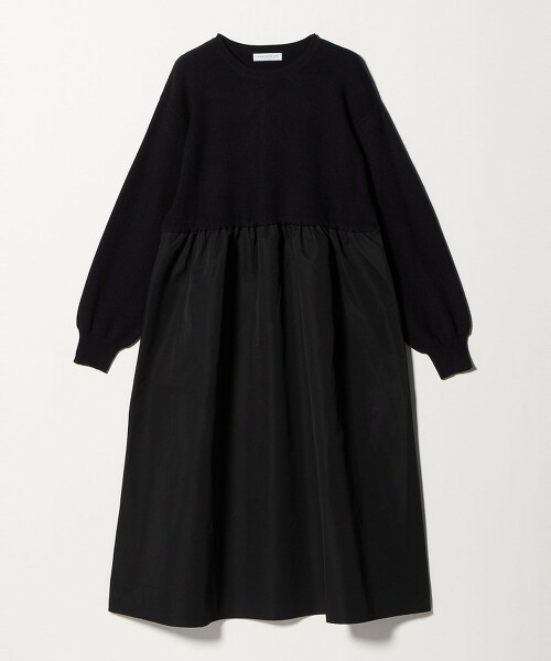 ＜A DAY IN THE LIFE＞針織×塔夫綢拼接抓皺洋裝
