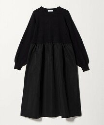 ＜A DAY IN THE LIFE＞針織×塔夫綢拼接抓皺洋裝