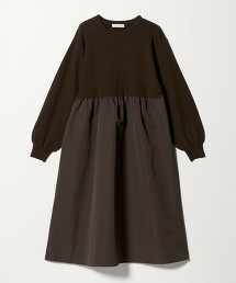 ＜A DAY IN THE LIFE＞針織×塔夫綢拼接抓皺洋裝