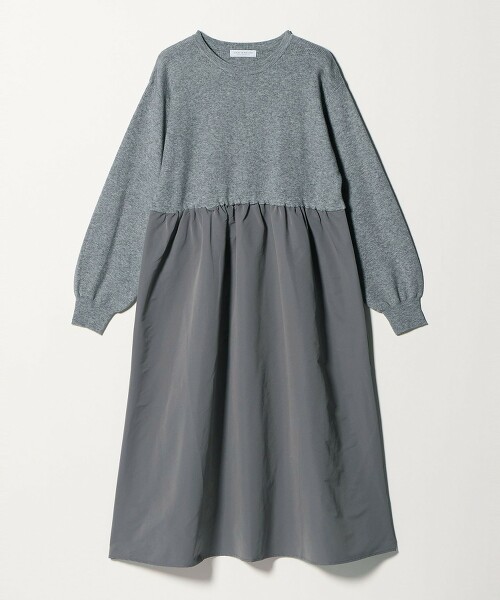 ＜A DAY IN THE LIFE＞針織×塔夫綢拼接抓皺洋裝 灰