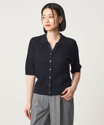 ＜A DAY IN THE LIFE＞繩紋5分袖POLO開襟衫