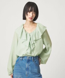 ＜EMMEL REFINES＞ 短纖巴厘紗褶邊罩衫