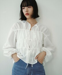 ＜EMMEL REFINES＞ 棱紋細織布綁結抓皺罩衫