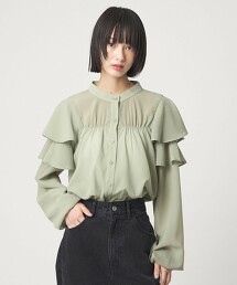 ＜EMMEL REFINES＞ 楊柳褶邊立領罩衫