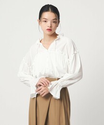 ＜EMMEL REFINES＞ 荷葉邊抓皺開襟領罩衫