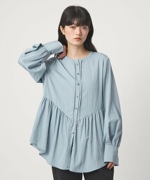 ＜EMMEL REFINES＞ 拼接抓皺長版罩衫