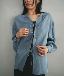 ＜EMMEL REFINES＞ 天鵝絨綁結立領罩衫