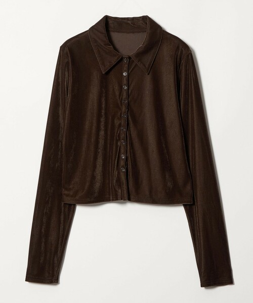 ＜EMMEL REFINES＞ 天鵝絨鈕扣領長袖上衣