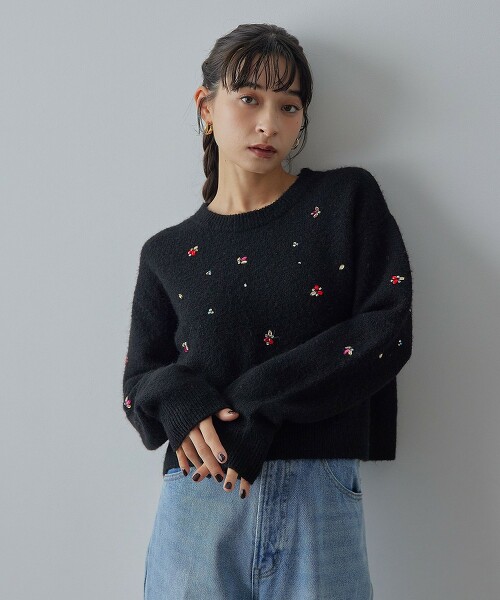 ＜EMMEL REFINES＞ 絨毛水鑽針織上衣