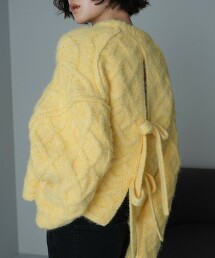 ＜EMMEL REFINES＞ 蝴蝶結緞帶繩紋針織衫