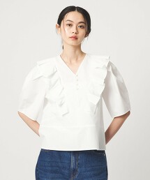 ＜EMMEL REFINES＞ 打摺荷葉邊5分袖罩衫