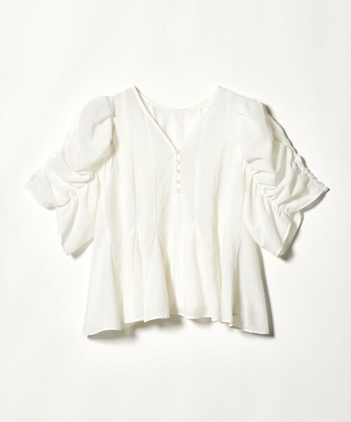 ＜EMMEL REFINES＞ 拼接袖抓皺罩衫