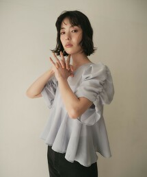 ＜EMMEL REFINES＞ 拼接袖抓皺罩衫