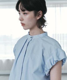 ＜EMMEL REFINES＞ 抓皺迷你泡泡袖立領襯衫