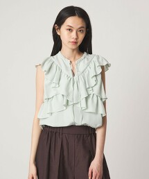 ＜EMMEL REFINES＞ 緞面荷葉邊罩衫