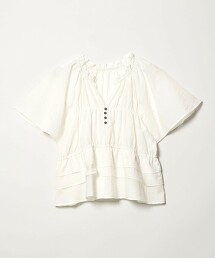 ＜EMMEL REFINES＞ 褶邊抓皺開口領短袖罩衫