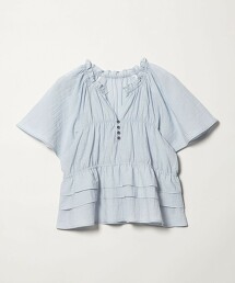 ＜EMMEL REFINES＞ 褶邊抓皺開口領短袖罩衫