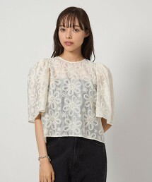 ＜EMMEL REFINES＞ 花朵刺繡透膚罩衫