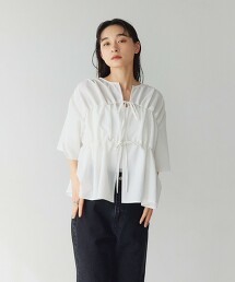 ＜EMMEL REFINES＞ 紗羅織物皺感抓褶綁結襯衫