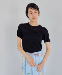 ＜EMMEL REFINES＞ 透膚羅紋抽針圓領T恤