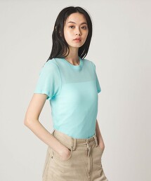 ＜EMMEL REFINES＞ 透膚羅紋抽針圓領T恤