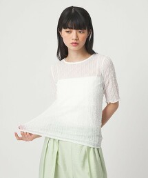 ＜EMMEL REFINES＞ 波浪透膚圓領5分袖上衣