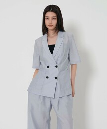 ＜EMMEL REFINES＞ 紋理輕薄短袖雙排釦外套