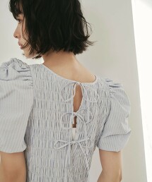 ＜EMMEL REFINES＞ 條紋縮褶傘狀洋裝