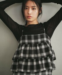 ＜EMMEL REFINES＞ 漸層格紋蛋糕層次吊帶褲