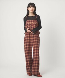 ＜EMMEL REFINES＞ 漸層格紋蛋糕層次吊帶褲