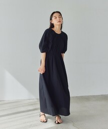 ＜EMMEL REFINES＞ 紗羅織物蕾絲泡泡袖洋裝