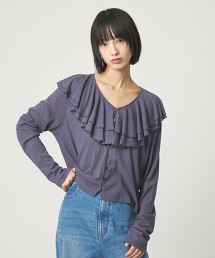 ＜EMMEL REFINES＞ 荷葉領彈性針織開襟衫