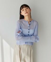 ＜EMMEL REFINES＞ 羅紋緹花透膚開襟衫